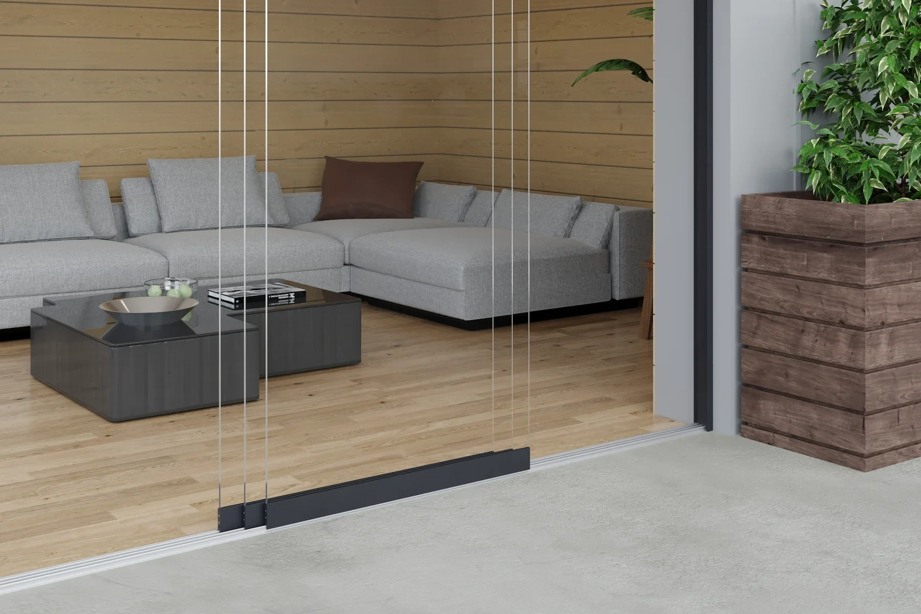 maatwerk glazen schuifwand 3 rails
